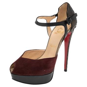 Pre Owned Christian Louboutin Multicolor Suede and Python No. 299 Pumps Size 39.5