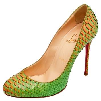 Pre Owned Christian Louboutin Green Python Leather Pumps Size 38