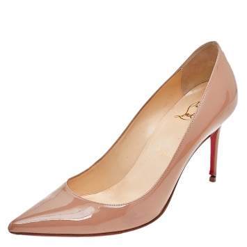 Pre Owned Christian Louboutin Beige Patent Leather Pumps Size 36.5