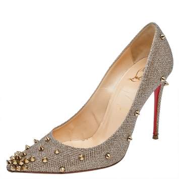 Pre Owned Christian Louboutin Metallic Gold Fabric Degraspike Pointed Toe Pumps Size 36.5