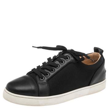 Pre Owned Christian Louboutin Black Leather Louis Junior Orlato Low Top Sneakers Size 41.5