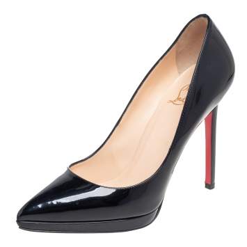 Pre Owned Christian Louboutin Black Patent Leather Pigalle Plato Pumps Size 38