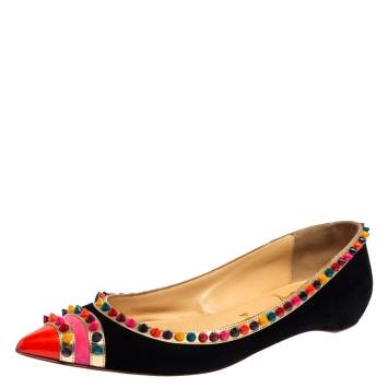 Pre Owned Christian Louboutin Multicolor Suede  Embellished Ballet Flats Size 39