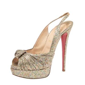 Pre Owned Christian Louboutin Gold Glitter Fabric Jenny Platform Sandals Size 40