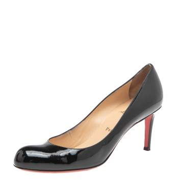 Pre Owned Christian Louboutin Black Patent Leather Simple Pumps Size 38