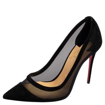 Pre Owned Christian Louboutin Black Mesh and Suede Panel Pumps Size 38