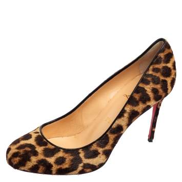 Pre Owned Christian Louboutin Leopard Print Calf Hair Fifi Pumps Size 38