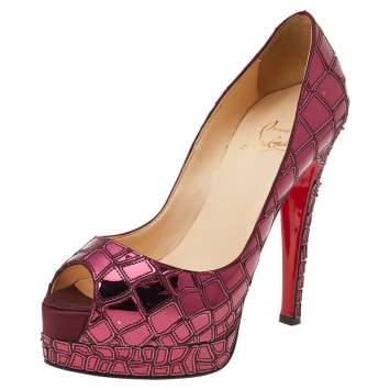 Pre Owned Christian Louboutin Burgundy Sobek 140 Mosaic Peep Toe Pumps Size 36