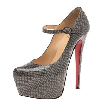 Pre Owned Christian Louboutin Grey Snakeskin Lady Daf Platform Pumps Size 37.5