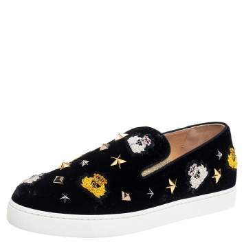 Pre Owned Christian Louboutin Black Velvet Miss Academy Slip On Sneakers Size 37