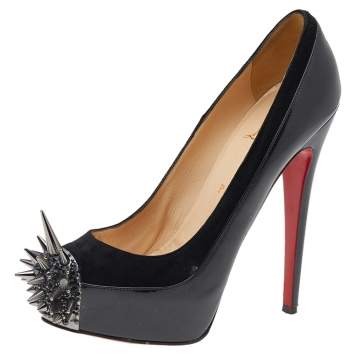 Pre Owned Christian Louboutin Black Patent Leather And Suede Asteroid Platform Pumps Size 38