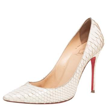 Pre Owned Christian Louboutin White Python So Kate Pointed toe Pumps Size 37