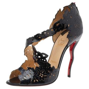 Pre Owned Christian Louboutin Black Patent Leather Decoupadiva 120 Pumps Size 39