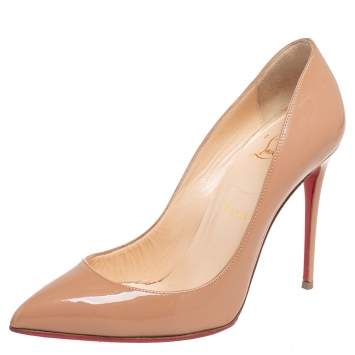 Pre Owned Christian Louboutin Beige Patent Leather Pigalle Follies Pointed Toe Pumps Size 36.5