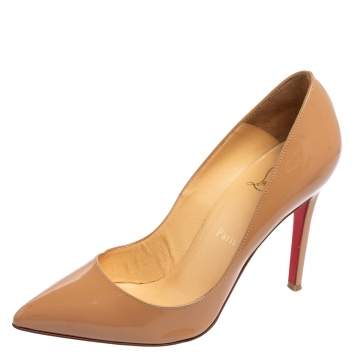 Pre Owned Christian Louboutin Beige Patent Leather Pigalle Pointed Toe Pumps Size 38