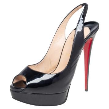 Pre Owned Christian Louboutin Black Patent Leather Lady Peep Pumps size 41