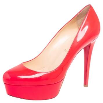 Pre Owned Christian Louboutin Neon Pink Patent Leather Bianca Platform Pumps Size 37