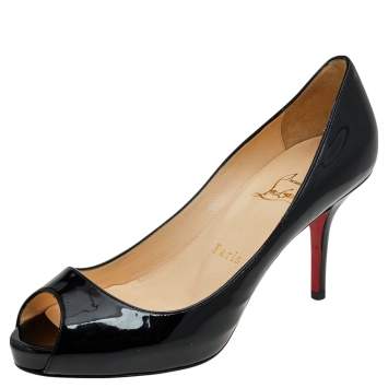Pre Owned Christian Louboutin Black Patent Leather New Very Prive Platform Pumps Size 36.5