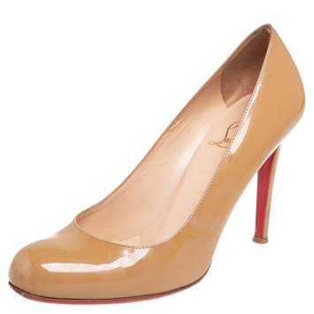 Pre Owned Christian Louboutin Beige Patent Leather Ron Ron Pumps Size 37.5 