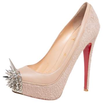 Pre Owned Christian Louboutin Beige Calf Hair and Leather Asteroid Platform Pumps Size 37.5