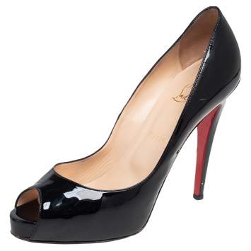 Pre Owned Christian Louboutin Black Patent Leather Peep Toe Platform Pumps Size 40.5