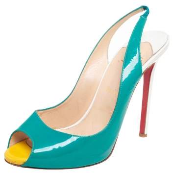 Pre Owned Christian Louboutin Multicolor Patent Leather Flo Slingback Sandals Size 41