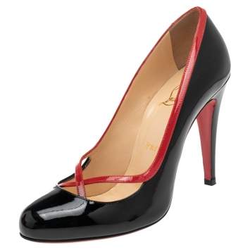 Pre Owned Christian Louboutin Black Patent Leather Ronda Pumps Size 37.5