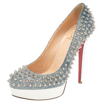 Pre Owned Christian Louboutin Blue Denim Alti Spikes Platform Pumps Size 40