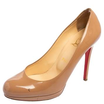 Pre Owned Christian Louboutin Beige Patent Leather New Simple Platform Pumps Size 39