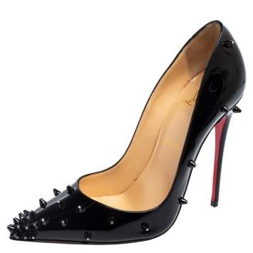 Pre Owned Christian Louboutin Black Patent Leather Degraspike Pointed Toe Pumps Size 38.5