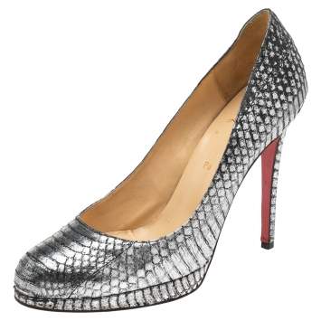 Pre Owned Christian Louboutin Silver/Black Python New Simple Platform Pumps Size 39.5