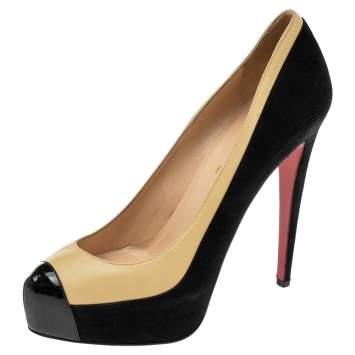 Pre Owned Christian Louboutin Two Tone Leather and Suede Mago Cap Toe Platform Pumps Size 40