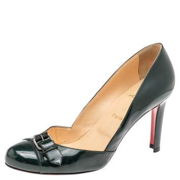 Pre Owned Christian Louboutin Dark Green Patent Leather Lilibelt Buckle Detail Pumps Size 40