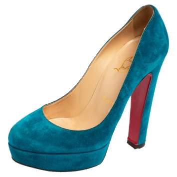 Pre Owned Christian Louboutin Blue Suede Bibi Platform Pumps Size 38