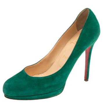 Pre Owned Christian Louboutin Green Suede New Simple Platform Pumps Size 39.5