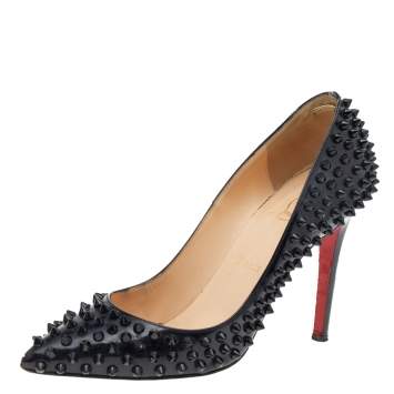 Pre Owned Christian Louboutin Black Patent Leather Pigalle Spikes Pumps Size 39