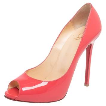 Pre Owned Christian Louboutin Pink Patent Leather Very Prive Peep Toe Pumps Size 40.5