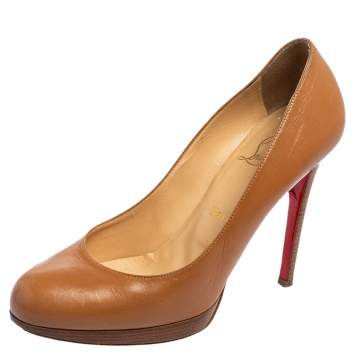 Pre Owned Christian Louboutin Brown Leather Platform Pumps Size 38