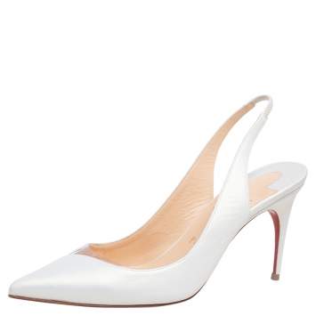 Pre Owned Christian Louboutin White Leather And PVC Pointed Toe Slingback Sandals Size 38