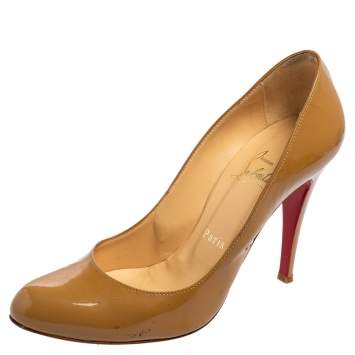 Pre Owned Christian Louboutin Brown Patent Leather Decollete Pumps Size 38