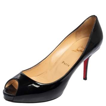 Pre Owned Christian Louboutin Black Patent Leather Very Prive Peep-Toe Pumps Size 40.5