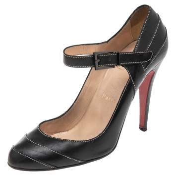 Pre Owned Christian Louboutin Black Leather Wall Street Pumps Size 38.5
