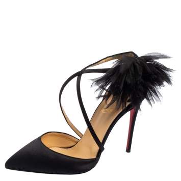 Pre Owned Christian Louboutin Black Satin Gela Davis Pointed-Toe Pumps Size 35.5