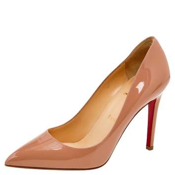 Pre Owned Christian Louboutin Beige Patent Leather Pigalle Pointed Toe Pumps Size 38