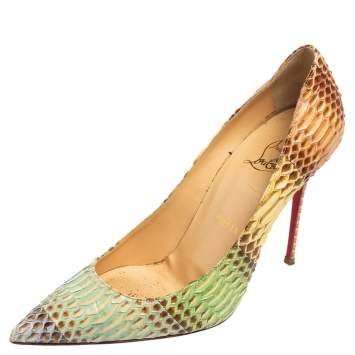 Pre Owned Christian Louboutin Multicolor Water Snake Decollete 554 100mm Pumps Size 37