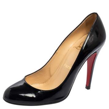 Pre Owned Christian Louboutin Black Patent Leather Simple Pumps Size 38.5