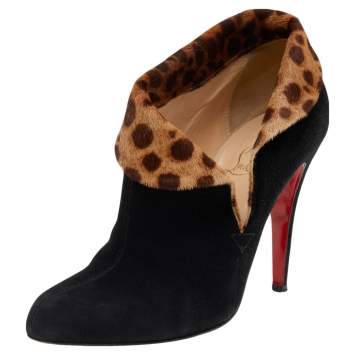 Pre Owned Christian Louboutin Black Suede And Pony Hair Charme Ankle Boots Size 38.5