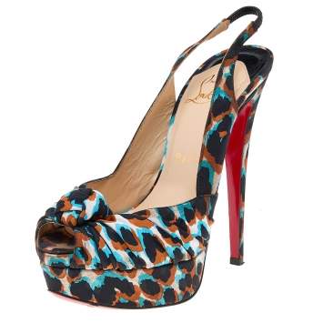 Pre Owned Christian Louboutin Multicolor Fabric Miss Benin Knotted Platform Slingback Sandals Size 36.5