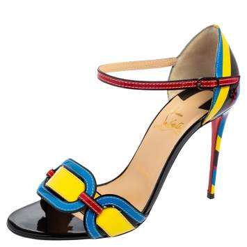 Pre Owned Christian Louboutin Multicolor Patent Leather Valparaiso Ankle Strap Sandals Size 38