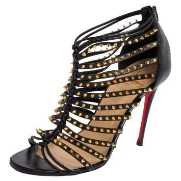 Pre Owned Christian Louboutin Black Studded Leather Millaclou Sandals Size 37 